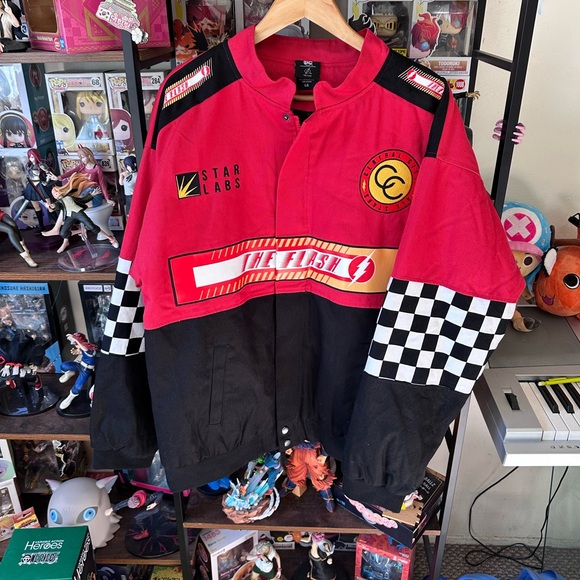 DC Comics The Flash Racing Jacket Red Black Checkered Men’s L